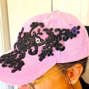 Ponytail ball cap in lavender with vintage lace